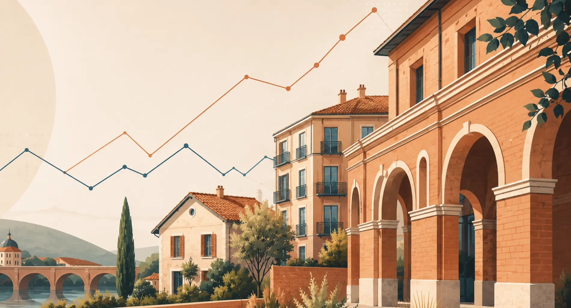 Illustration du marché immobilier à Montauban avec maisons et appartements