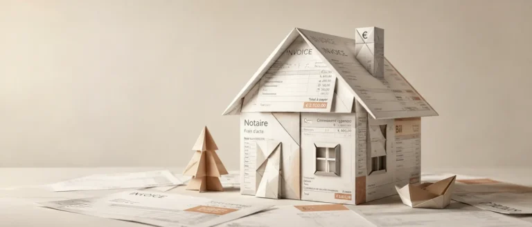 Maison en papier style origami réalisée à partir de facture représentant les frais liés pour vendre d'une maison